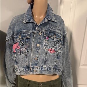 Barbie Embellished Denim Jacket with Pink and Silver Details